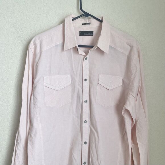 Buckle Black Mens Large Button Up Shirt Peach Long Sleeve Cotton Athletic Fit - Picture 3 of 10